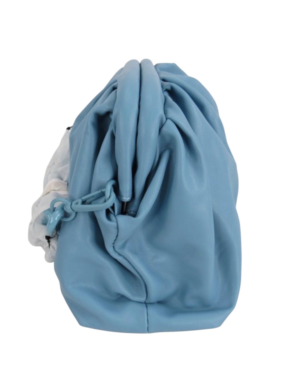 Badgley Mischka Blue Vegan Leather Soft Clutch Chain Evening Bag Wrapped Frame - Picture 8 of 16